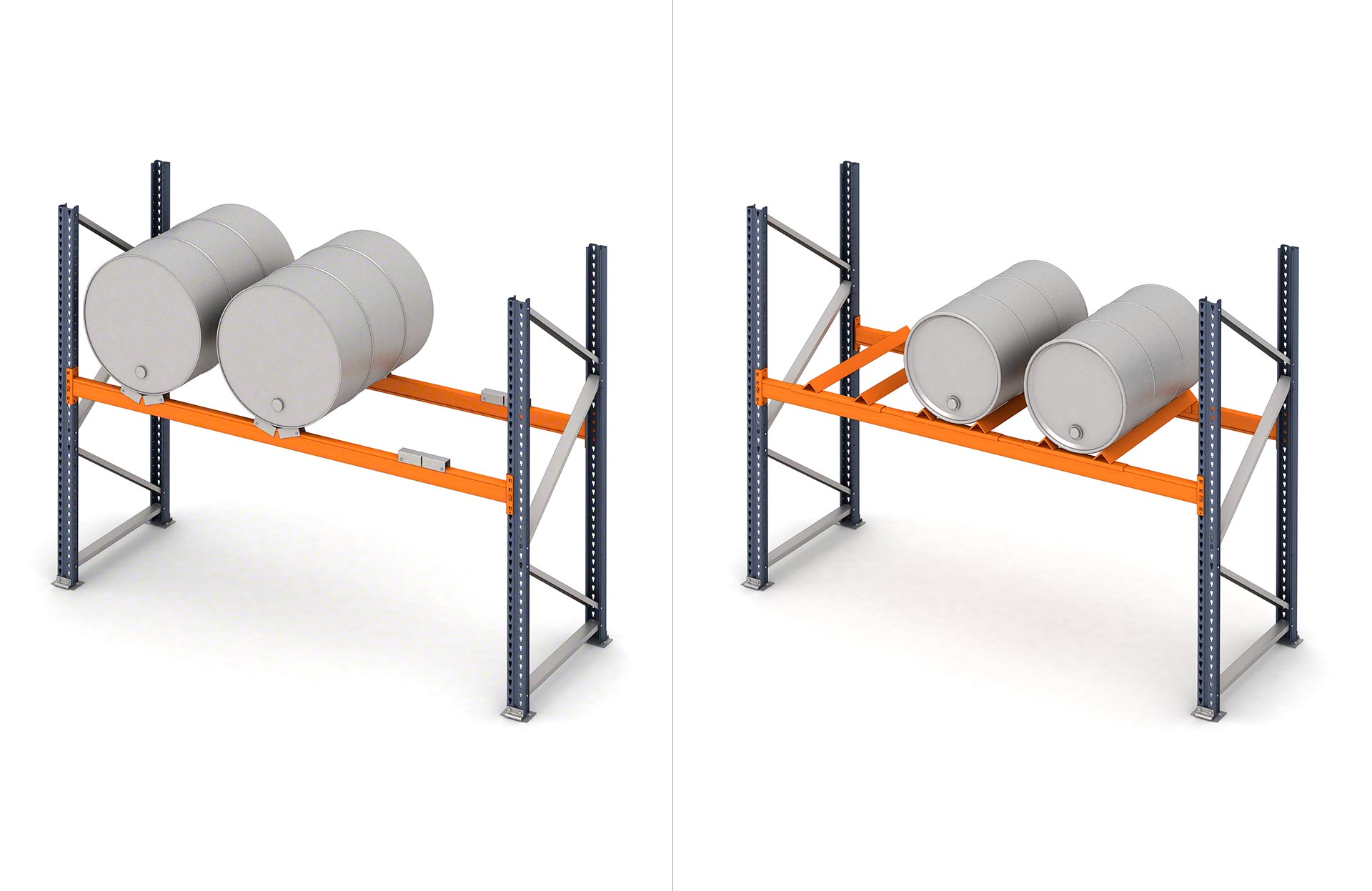 Drum supports on selective pallet racking