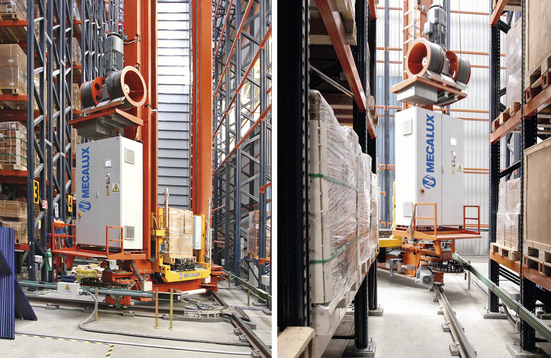 A stacker crane can work in more than one aisle thanks to aisle-changing systems such as curved tracks